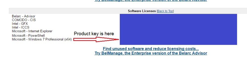 find windows 7 product key belarc advisor